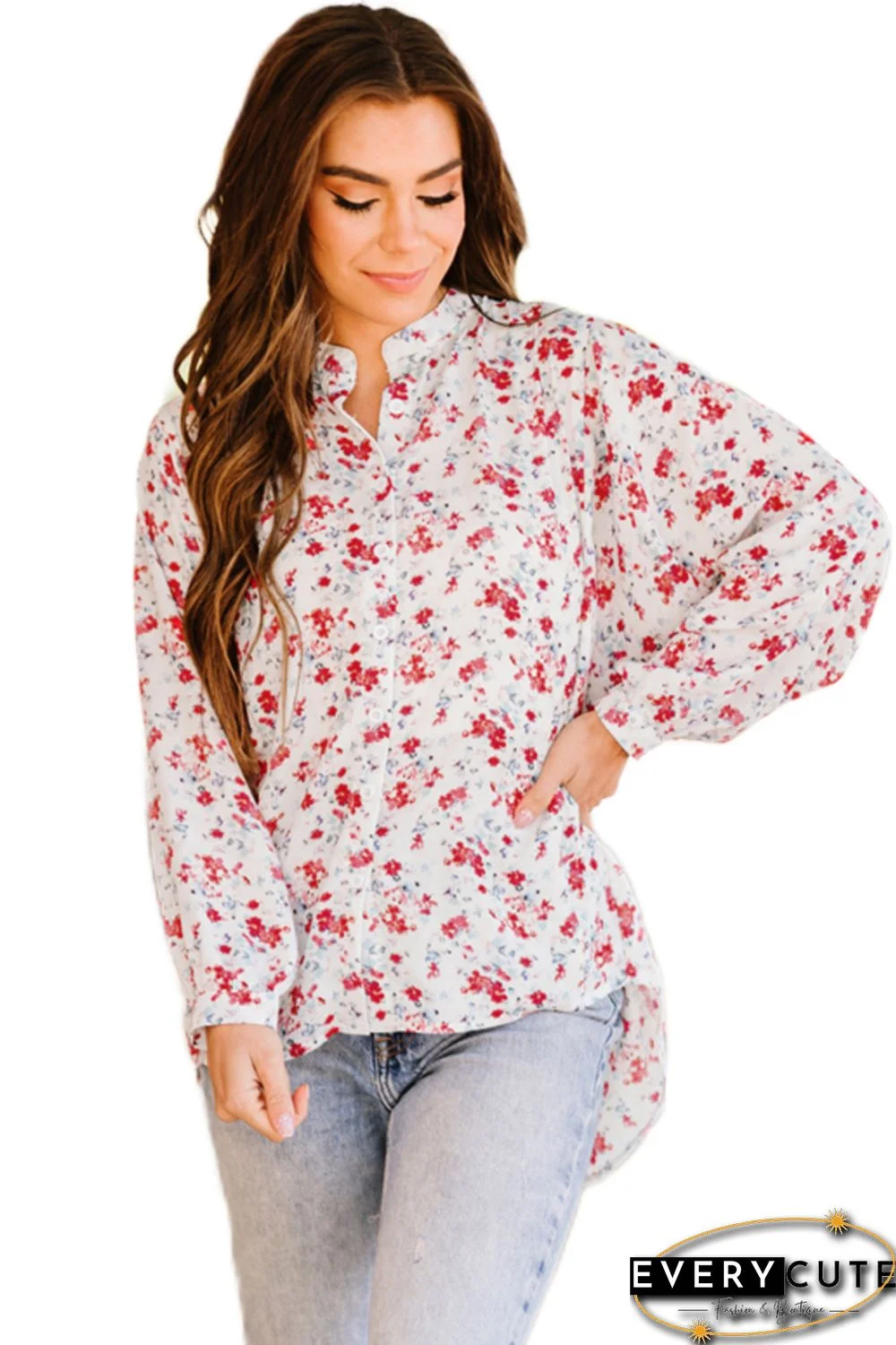 Red Floral Allover Ladies Social Shirt