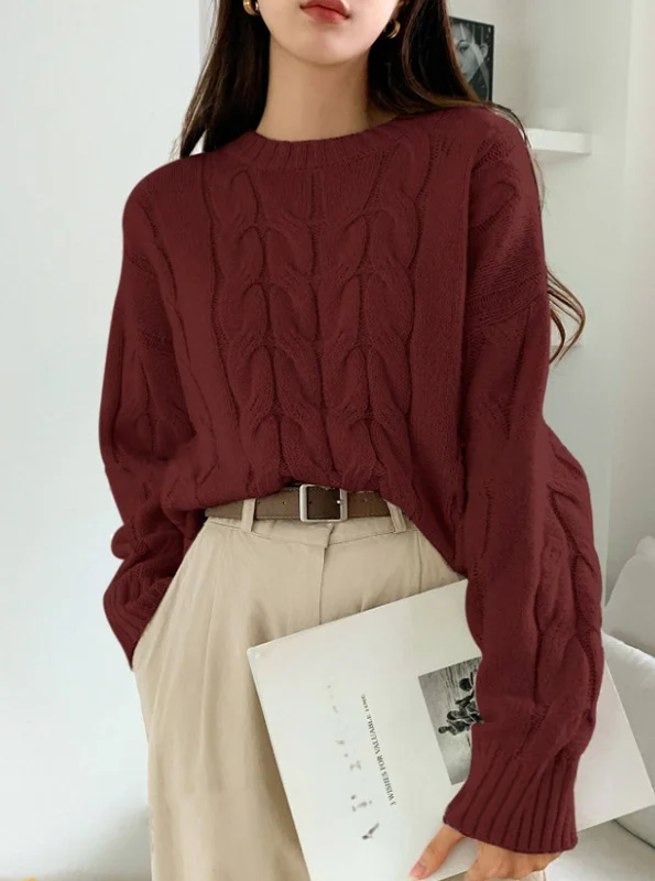 Nigikala Nigikala And Winter Women's Jersey Sweater Loose Round Neck Solid Color Trendy Knitted Shirt