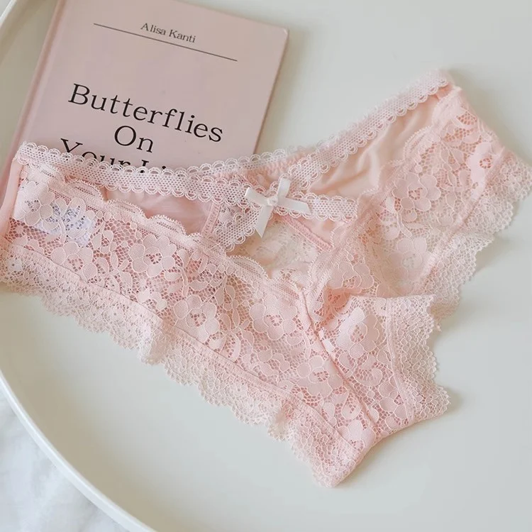 Uveng Uveng Lace Thong Women Cotton T-Shirt Cut-Out Low-Waisted Bow Cross Peach Ass Trousers