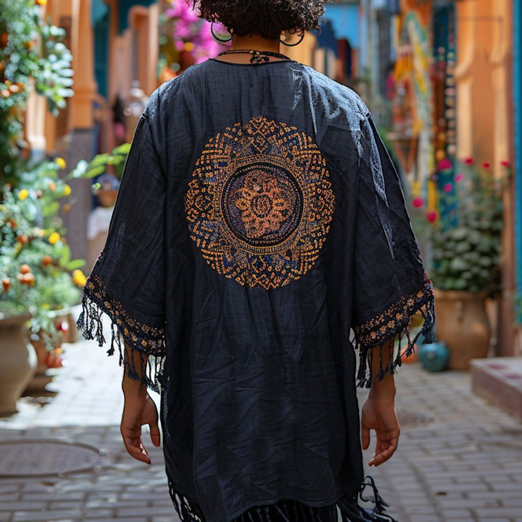 Men's Slouchy Ethnic Linen Robe Cardigan