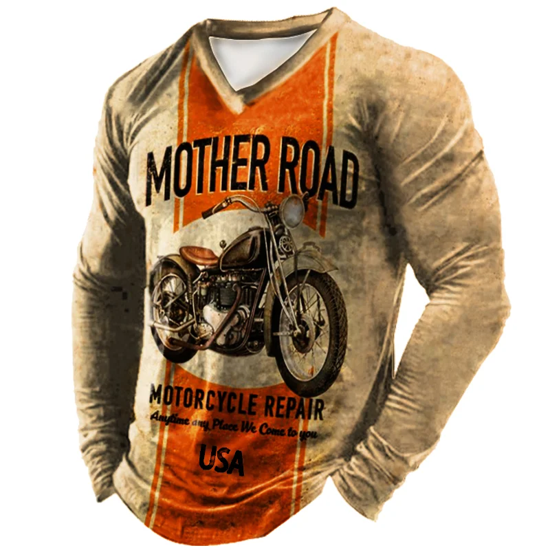 Men's Outdoor Retro Motorcycle Striped T-Shirt / [viawink] /