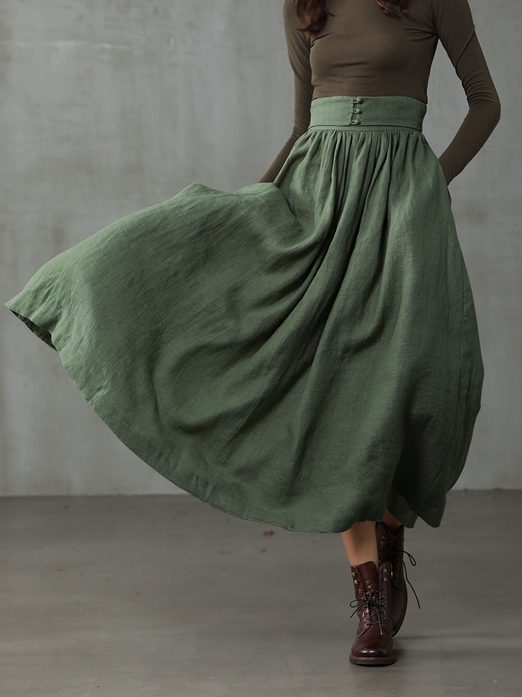 Vintage High Rise Pleated Wide Skirt