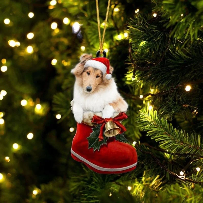 VigorDaily Rough Collie In Santa Boot Christmas Hanging Ornament SB120