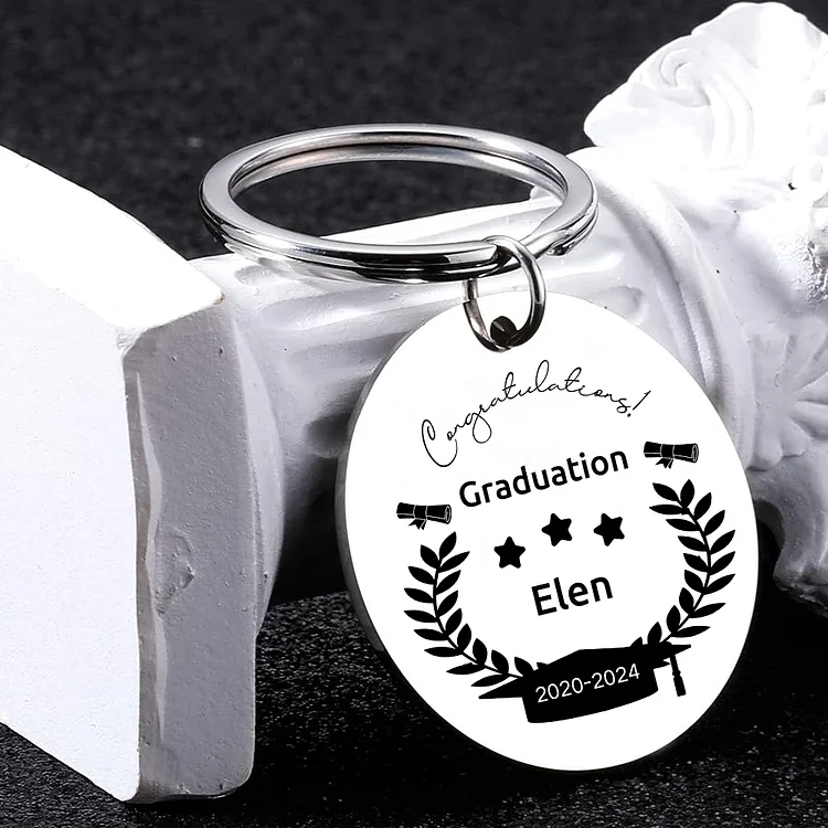 Personalized Name & Text Exquisite Round Graduation Keychain Gift For Her/Him