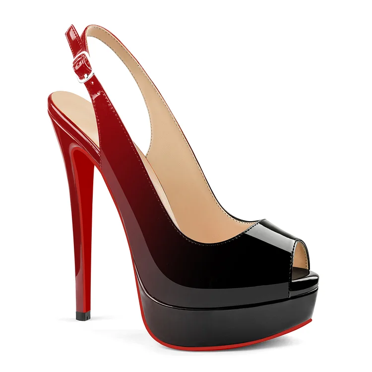 150mm Gradient Color Red Bottom Slingback High Heels Open Toe Platform Adjustable Strap Pumps VOCOSI VOCOSI