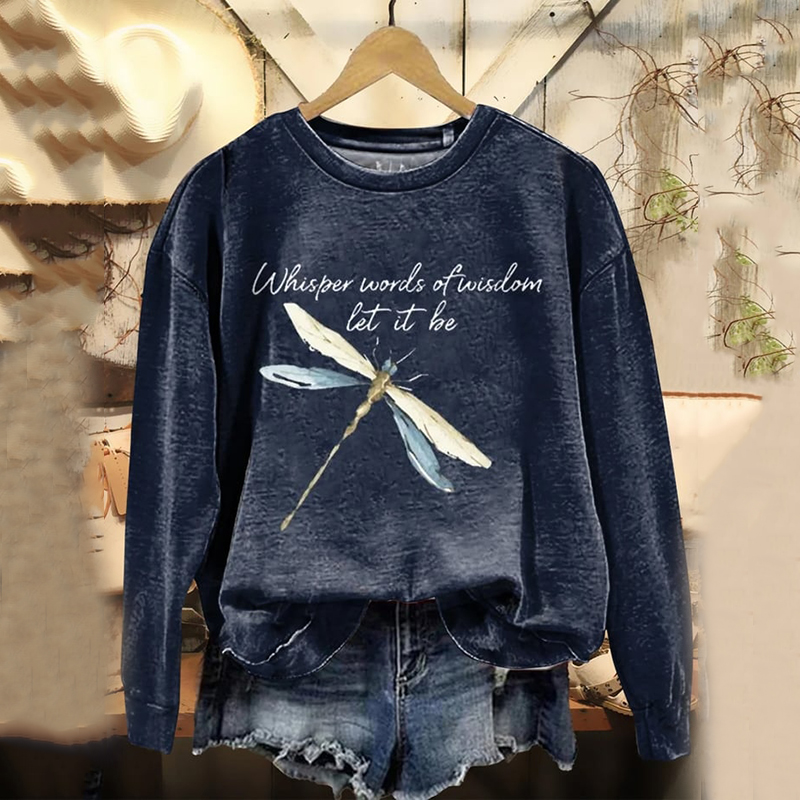Comstylish Women's Hippie Dragonfly Print Crew Neck Sweatshirt