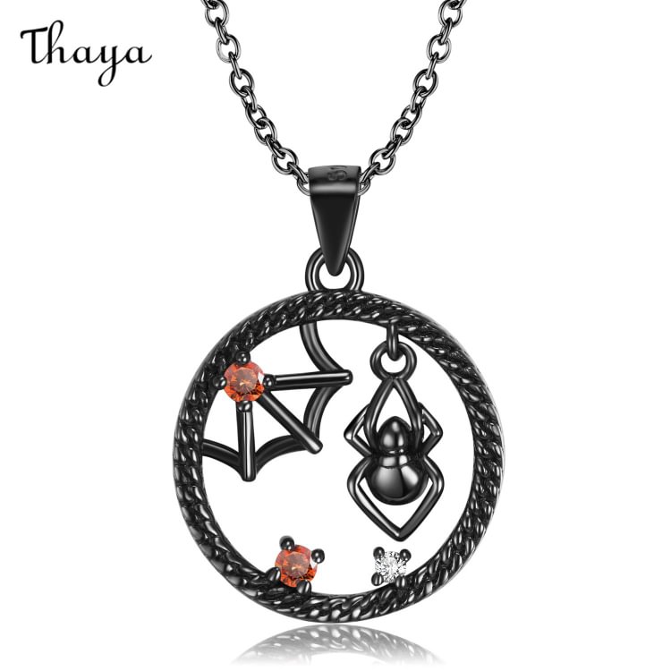 Thaya 925 Silver Black Gold Spider Web Hollow Necklace