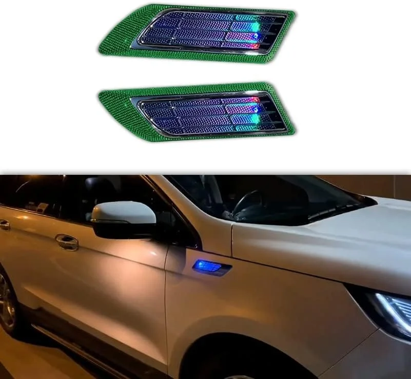 Universal Car Exterior Accessories -- Hood Scoop For Cars, Car Hood Vents With Cool Solar Warning Light, Car Vent Accessories. Cars, Pickup Trucks, SUVs, Exterior Automotive Accessories, A Pair. ( Col