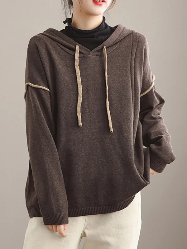 Roomy Contrast Colors Drawstring Split-Joint Hooded Kintwear
