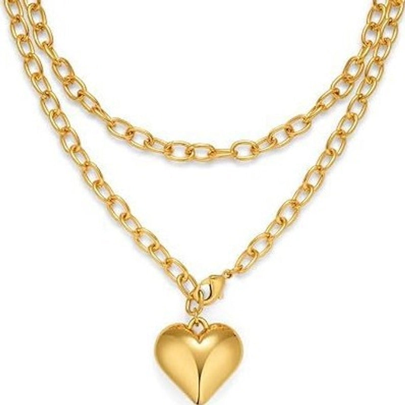 Minimalist Heart Shape 304 Stainless Steel Plating Double Layer Necklaces