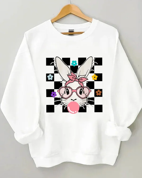 Cute Bunny With Bandana Glasses Bubblegum Print Sweatshirt