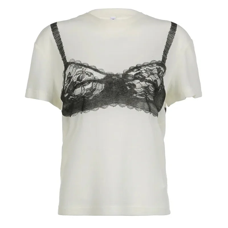 Toloer White Bra Print Graphic Tee-Outfit Ideas