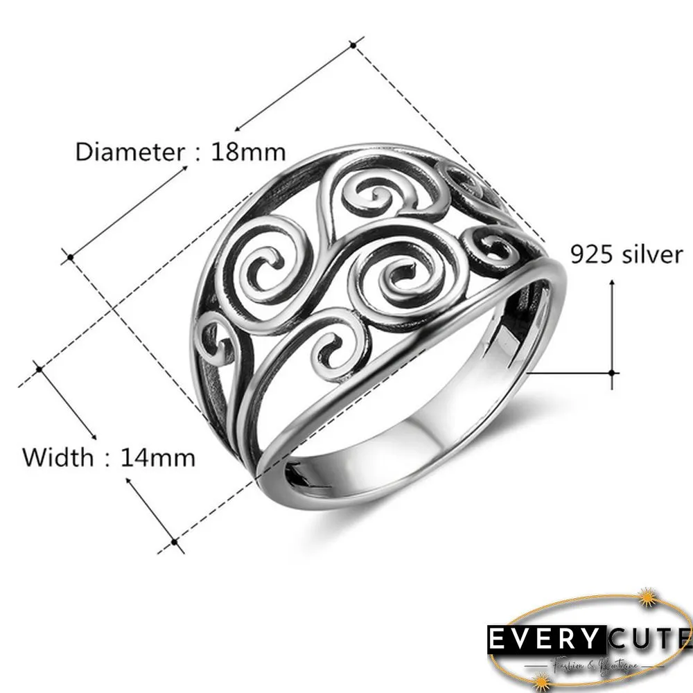 Women Retro Hollow Sterling Silver Jewelry Rings Hollow Fern Pattern Minimalism Anniversary Gift
