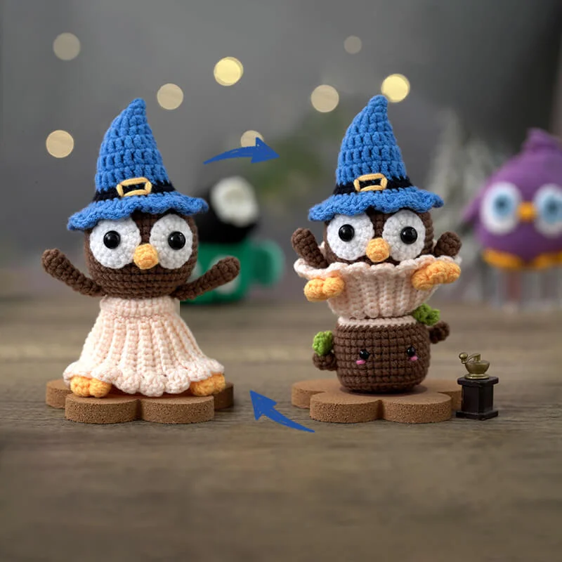 Mewaii®Crochet Kit  Reversible Owl Cupcake For Beginners With Easy Peasy Yarn