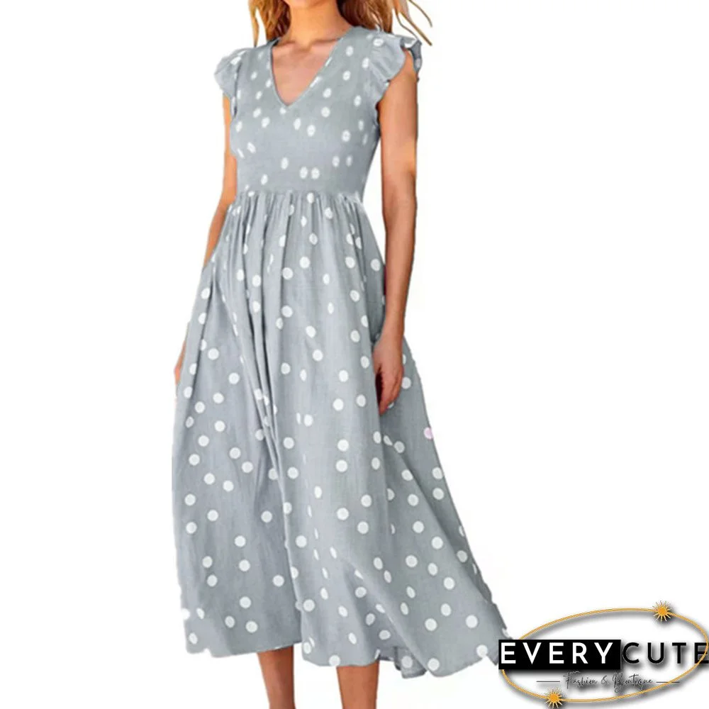 V-neck Waist Polka Dot Printed Dress