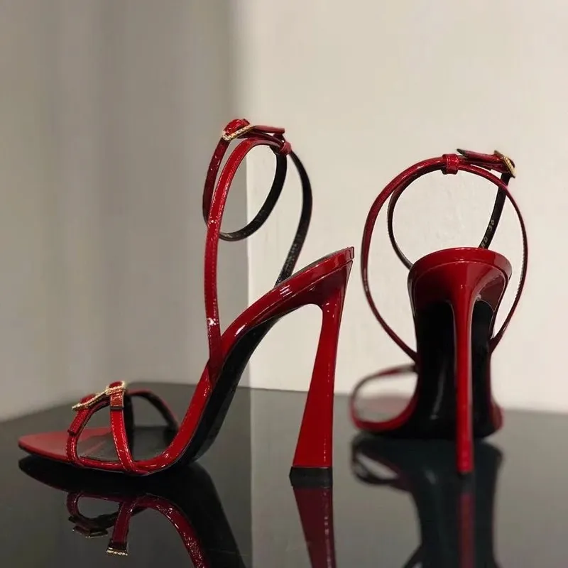 Breakj Breakj Sandals Women 2025 New Summer Toe Water Drill With Buckle High Heels Fine Heel Patent Leather Sexy Women's Shoes
