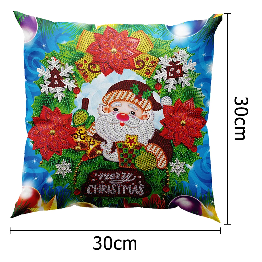 DIY Diamond Painting Pillow Case - Santa Wreath(30*30cm)(Single Side)