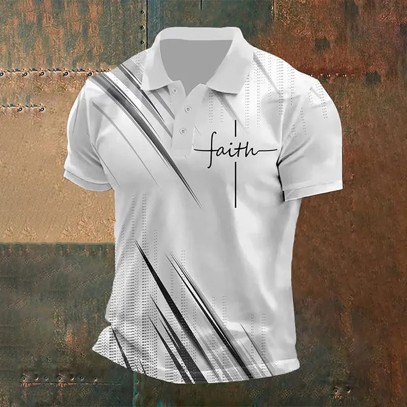 Men's Retro Casual Faith Printed Polo Shirt