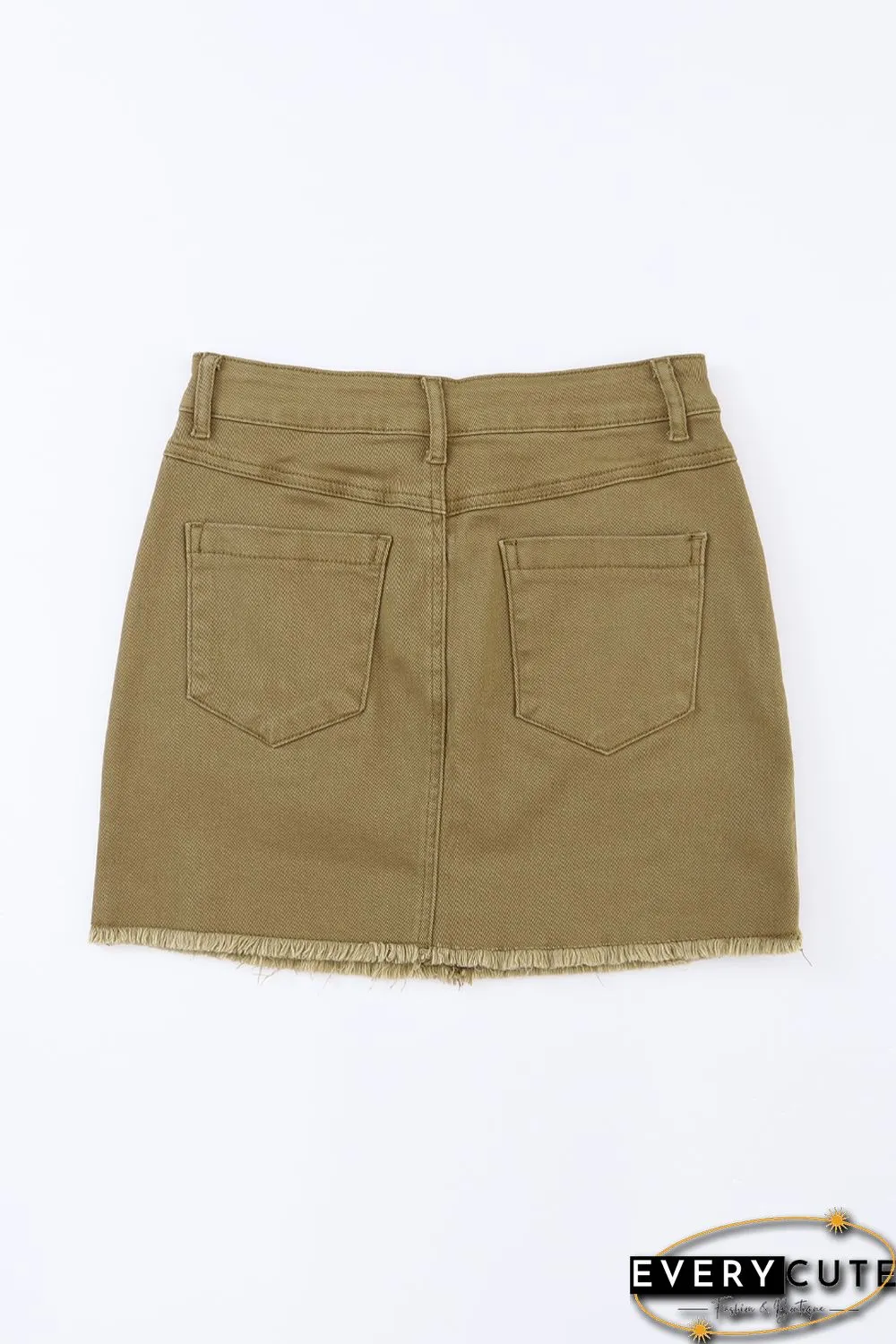 Brown High Waist Pocketed Frayed Hem Mini Denim Skirt
