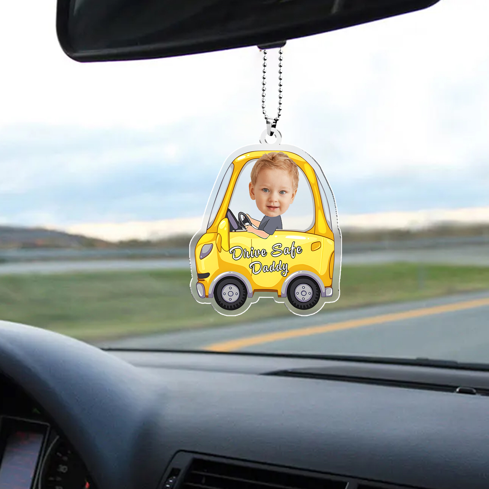 Personalised Yellow Car Acrylic Hanging Ornament Custom Photo & Text & Name Keychain Pedant Gift for Him/Her-Jessemade AU
