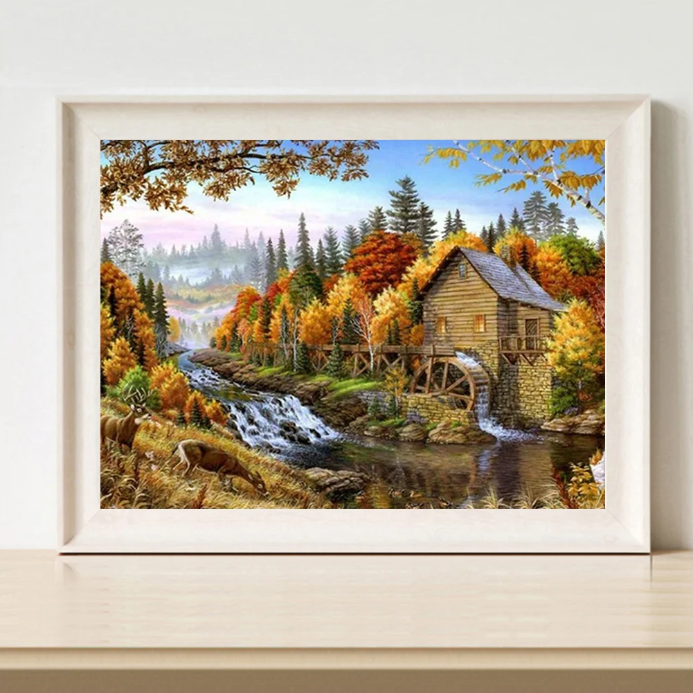 14CT Full Stamped Cross Stitch - Autumn Cottage(Canvas|40*50CM)