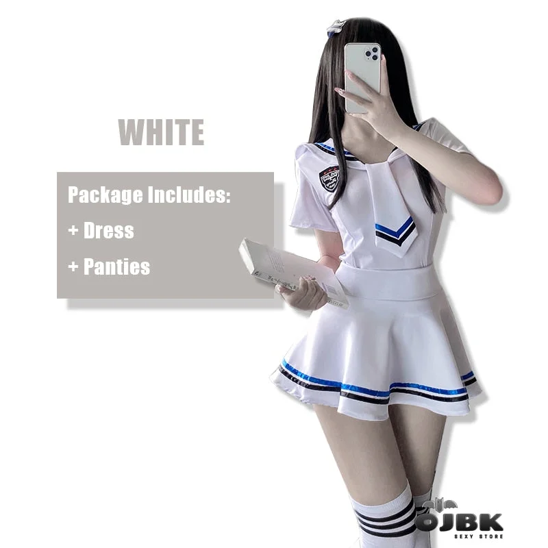 Sexy Cosplay Costumes College Blue White High Quality Soft Fabric Sailor Suit With Lovely Panties Energetic Student Uniform 2021