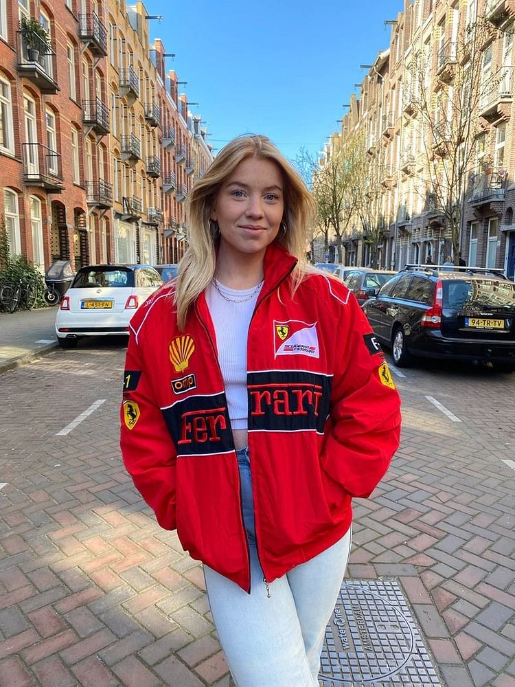 F1 Vintage Racing Jacket, Embroidered Nascar Jacket, Ferrari Racing Jacket In Red