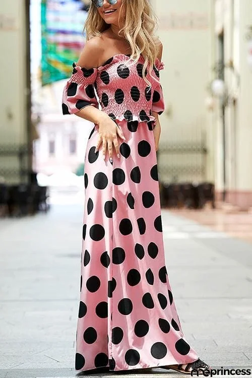 Dot Off Shouler Maxi Dress