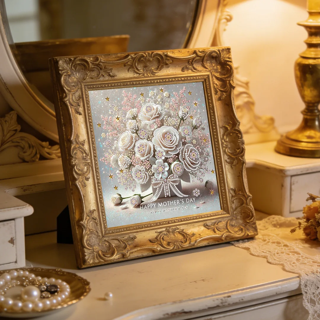 Diamond Painting - Partial Special Shaped Drill - White Rose Mothers Day(Canvas|30x30cm)