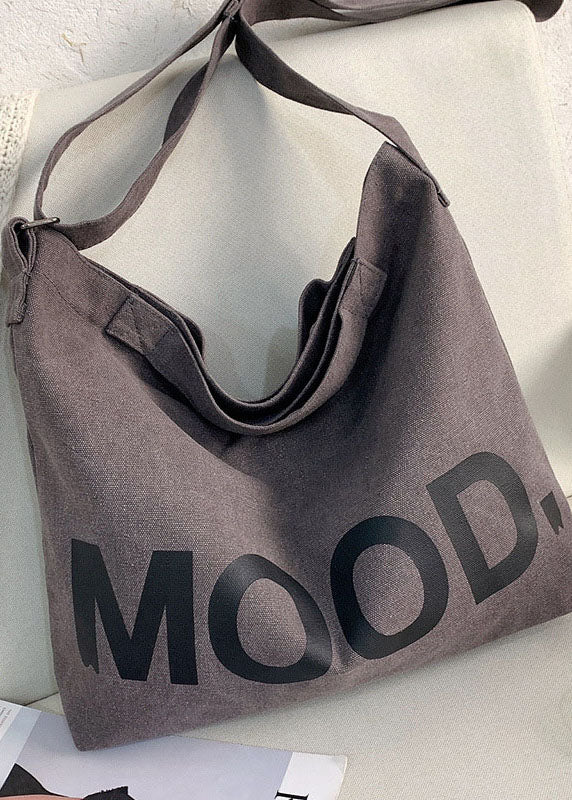 FineGina Vintage Grey Graphic Print Canvas Messenger Bag