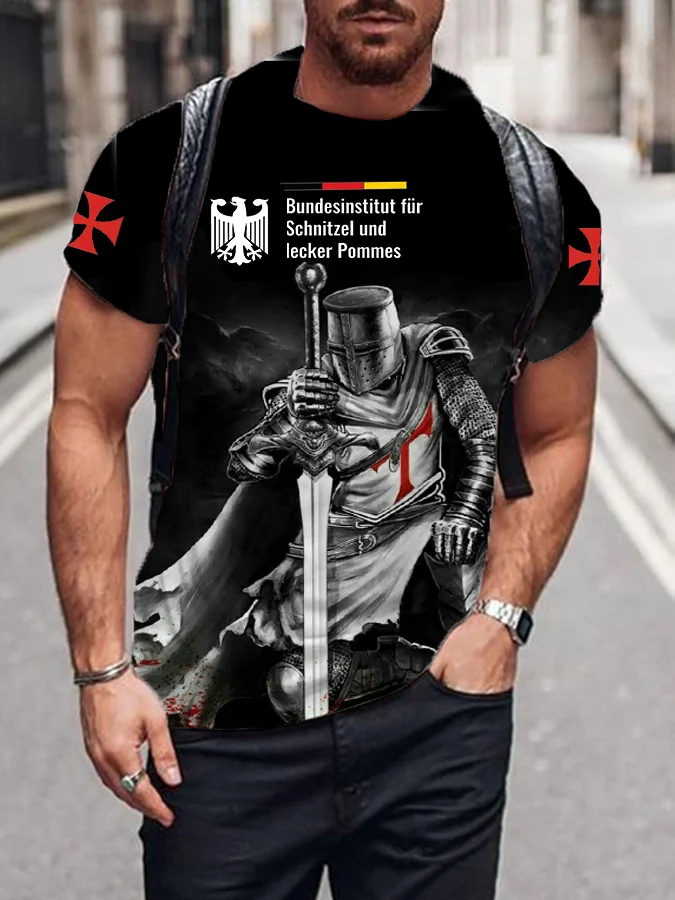 Men's German Iron Cross Knight Print T-shirt