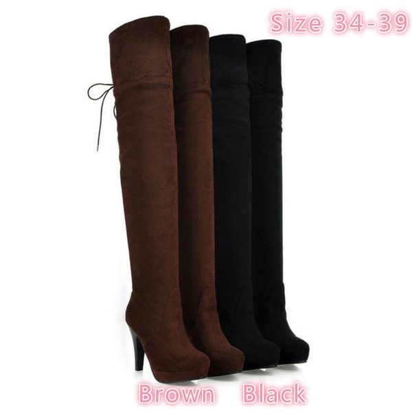 Sexy High-Heels Shoes Over Knee High Boots Fashion Women Round Toe Platform Winter Lace Up Boots Big Size - Shop Trendy Women's Clothing | LoverChic
