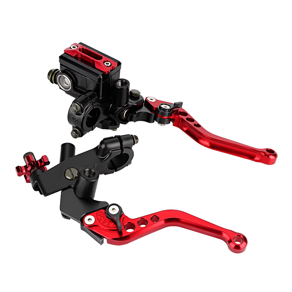 

7/8 Motorcycle Brake Clutch Lever Red Metal Master Cylinder Reservoir Set, 501 Original
