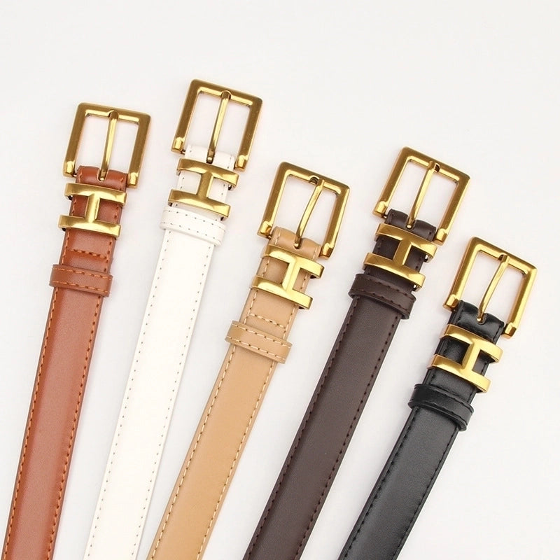 Minimalist Solid Color Pu Leather Alloy Women’s Leather Belts 1 Piece