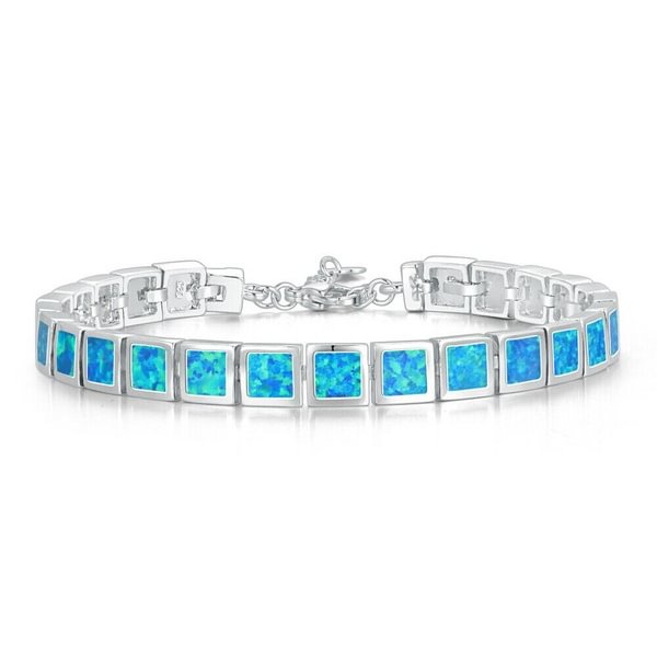 Blue & White Fire Opal Stone Wide Chain Link Bracelets & Bangles 925 Silver Metal Square Luxury Jewelry Women Girl - Shop Trendy Women's Fashion | TeeYours
