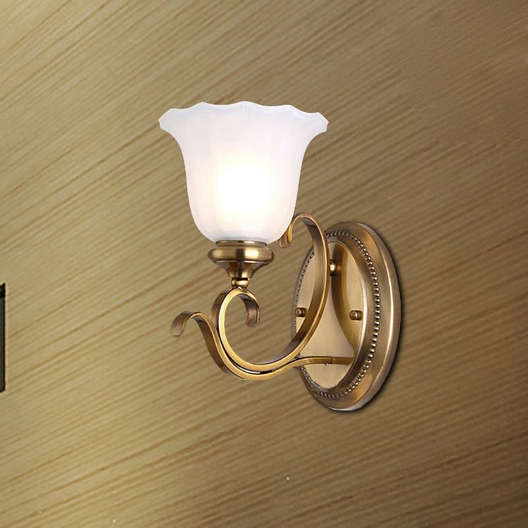 1 Head Opal Glass Wall Lighting Traditional Style Gold Finish Petal Shade Corridor Wall Sconce Fixture