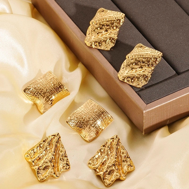 1 Pair Vintage Style Geometric Irregular Pleated 304 Stainless Steel Ear Studs