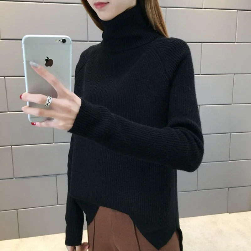 Zoki Women Turtleneck Pullover Sweater Thick Autumn Winter Long Sleeve Knitted Top Fashion Casual Ladies Jumper Warm blouse 2021