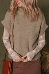 Women&lsquo;s Elegant Textured Knit High Neck Sweater Short Sleeve Shirt