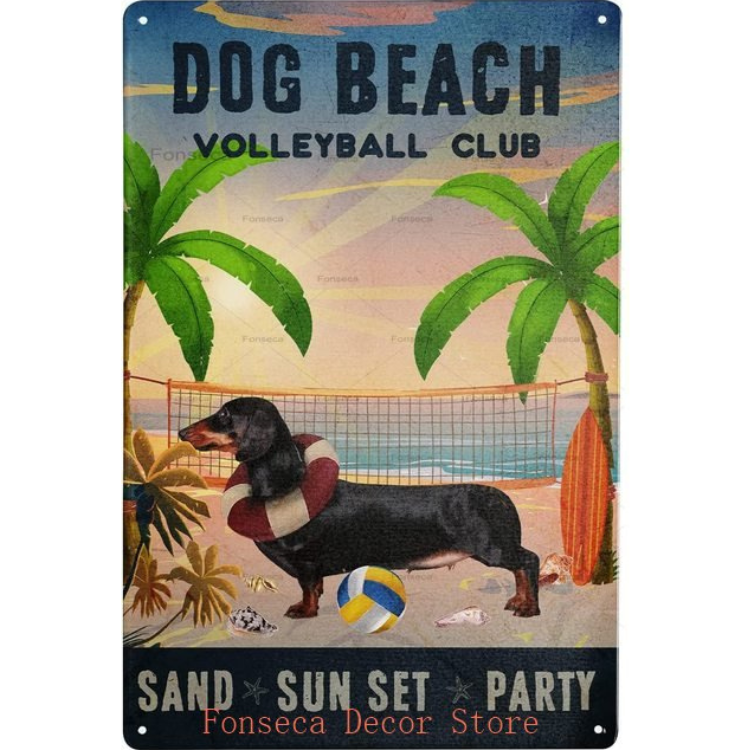 Dog Beach Volleyball Club - Vintage Tin Signs/Wooden Signs - 7.9x11.8in & 11.8x15.7in