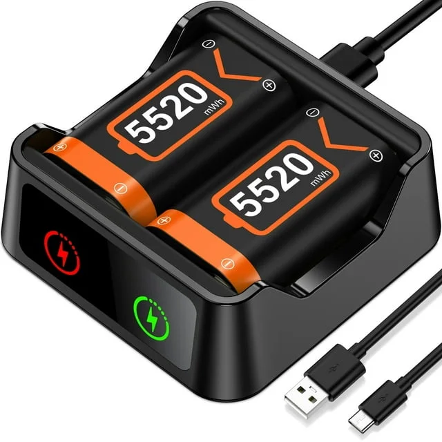 Xbox Controller Charger, QQV Dual Charging Station with 2x4800mWh Rechargeable Battery Packs for Xbox One/Series X|S /Elite Controller Accessories