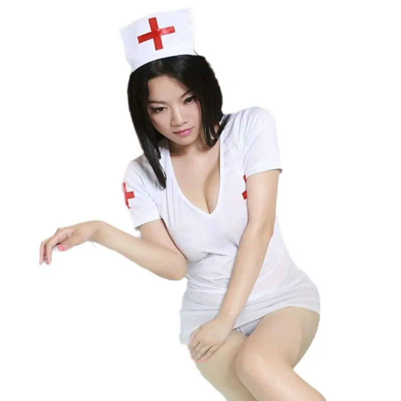 Churchf Women's Emotional Lingerie Role-Playing Lattice Nurse Skin Rib Nurse Wearing Large-Size Deep V Lactate