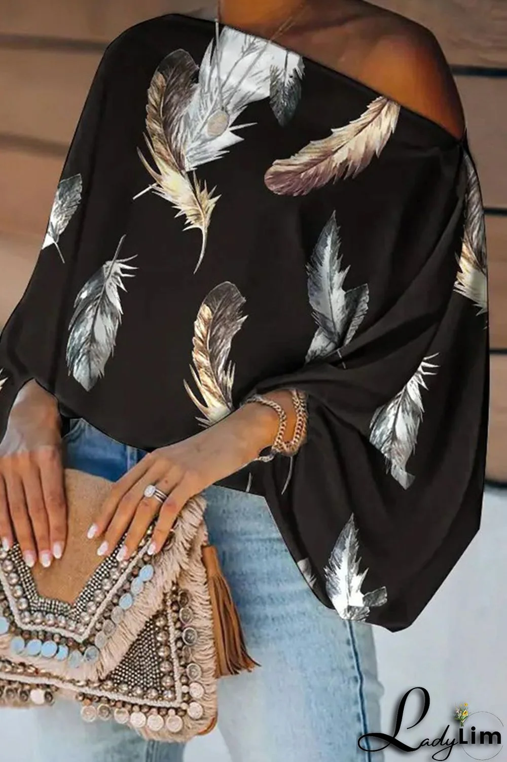 Purple Fashion Casual Print Patchwork Off the Shoulder Tops