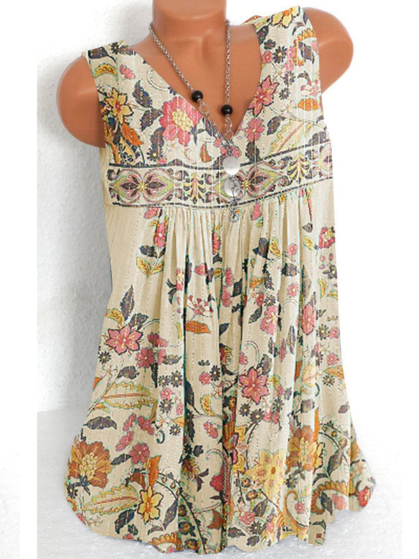 Women Sleeveless V-neck Floral Print Vest Top