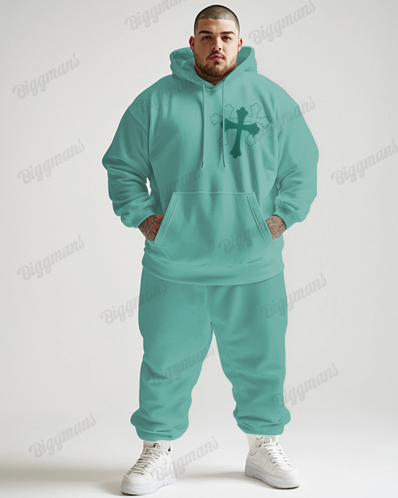 Fashionable Simple Cross Cloth Color Printed Big & Tall Hoodie Set