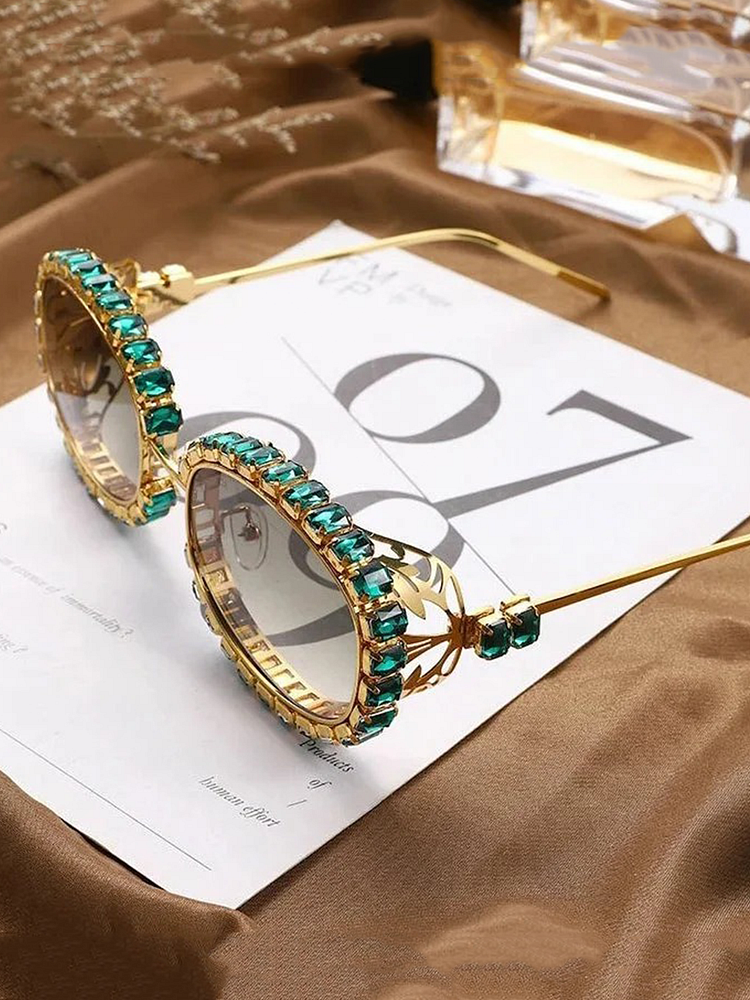 Women Green Best Punk Sunglasses Glasses Zircon