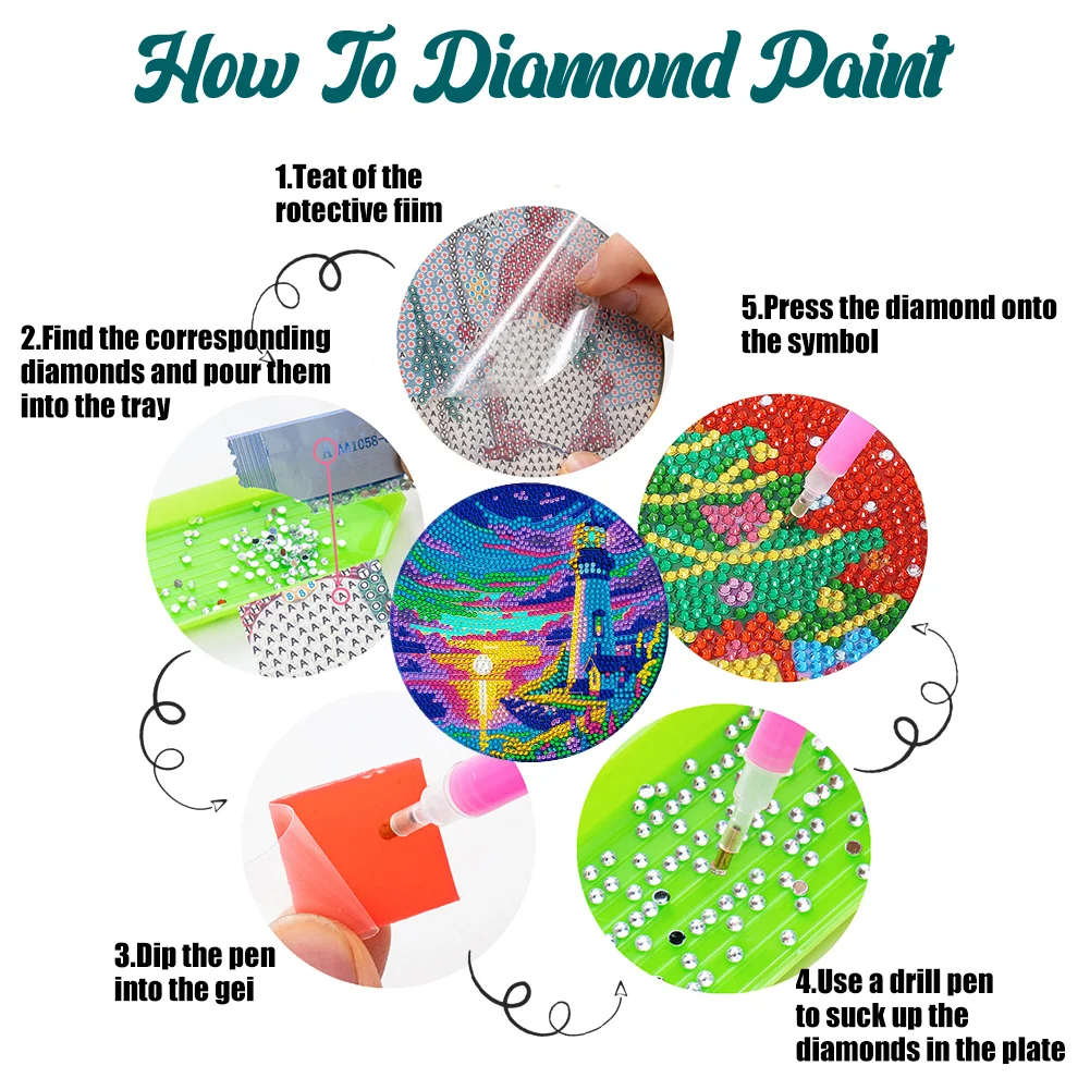 4pcs DIY Lighthouse Acrylic Diamond Painted Placemats Eco-Friendly Placemat