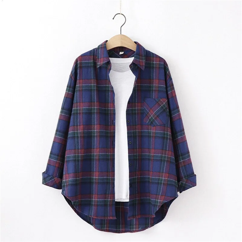 2021 New Spring Fine Loose Women's Plaid Shirt Blouse Art College Style Casual Female Long Sleeve Blouses and Tops Blusas