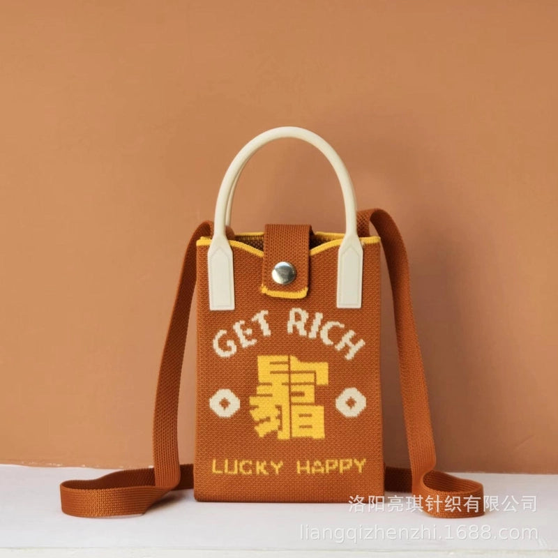 Women’s Polyester Cartoon Cute Square Hidden Buckle Shoulder Bag Handbag Crossbody Bag