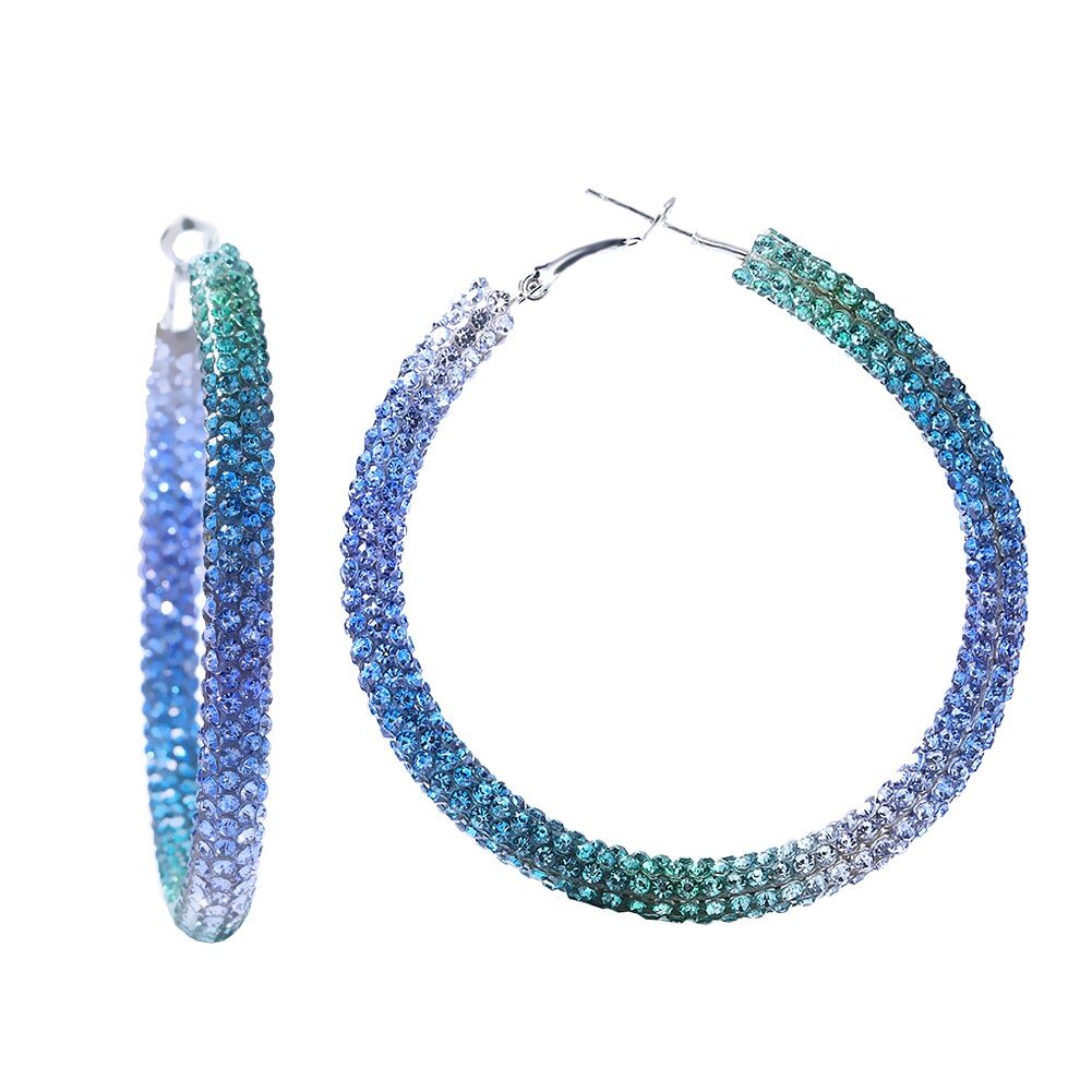 Dvacaman Trendy Gradient Crystal Hoop Earrings Bling Big Round Statement Earrings for Women Party Personalized Jewelry Wholesale